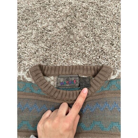 vintage magnet cable knit grandpa crewneck sweater cosby pattern men’s large - Picture 4 of 7